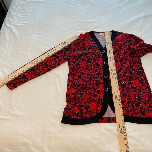 Blair 2 Piece Jacket Skirt Black Red Silver Floral Abstract Career Evening SZ 6P - Picture 9 of 12